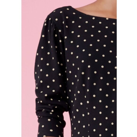 Rebecca Taylor Mini Dress Small Black Long Sleeve Shift Cotton Polka Dot 90s - Picture 6 of 8